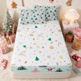 thumbnail image 4 of Manfei Holiday Zipper Full Size Comforter Sets with Fitted Sheet and 2 Pillowcases Father Christmas Zipper Bedding Set, Black Gold, Xmas Reversible, 4 of 7