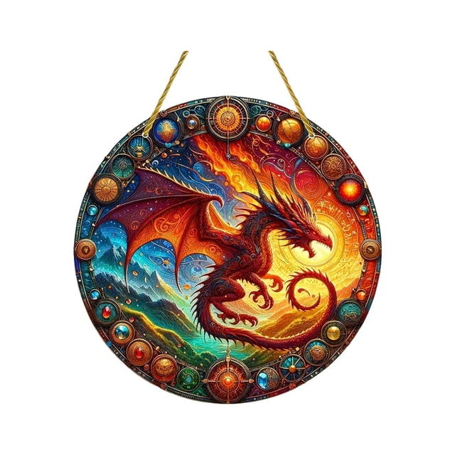 Decoración del hogar, decoración de habitaciones, decoración de paredes, atrapasoles de dragones, vitrales, colgantes de vitrales, regalos de dragones para hombres, atrapasoles de dragones de fuego pa