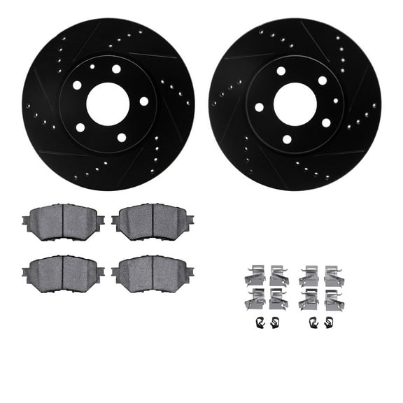 Dynamic Friction Company Front Brake Rotors-Drilled and Slotted-Black with 5000 Advanced Brake Pads includes Hardware 8512-80048