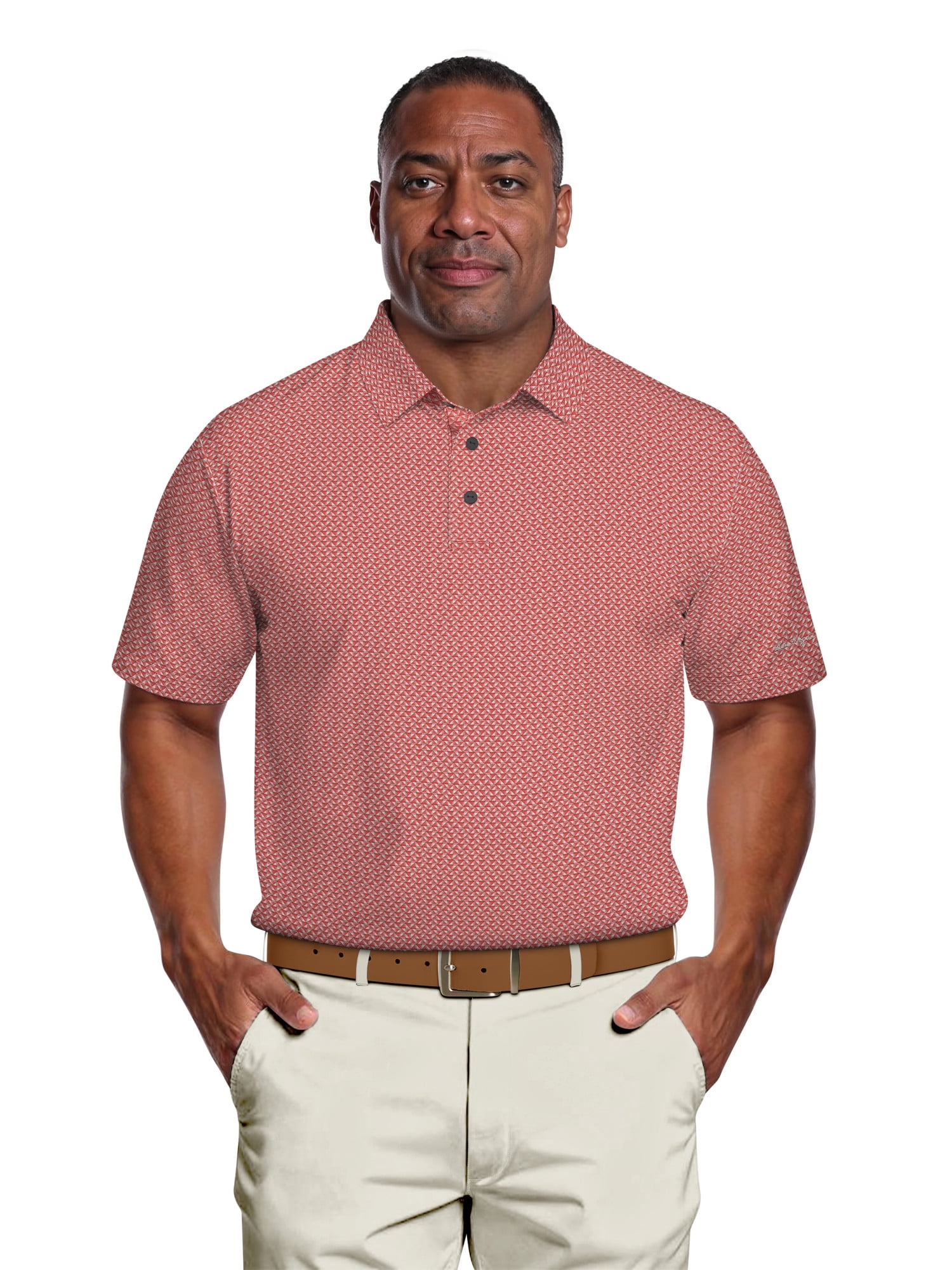 Ben Hogan Men's & Big Men's Performance Mini Geometric Print Short Sleeve Golf Polo Shirt, Sizes S-5XL