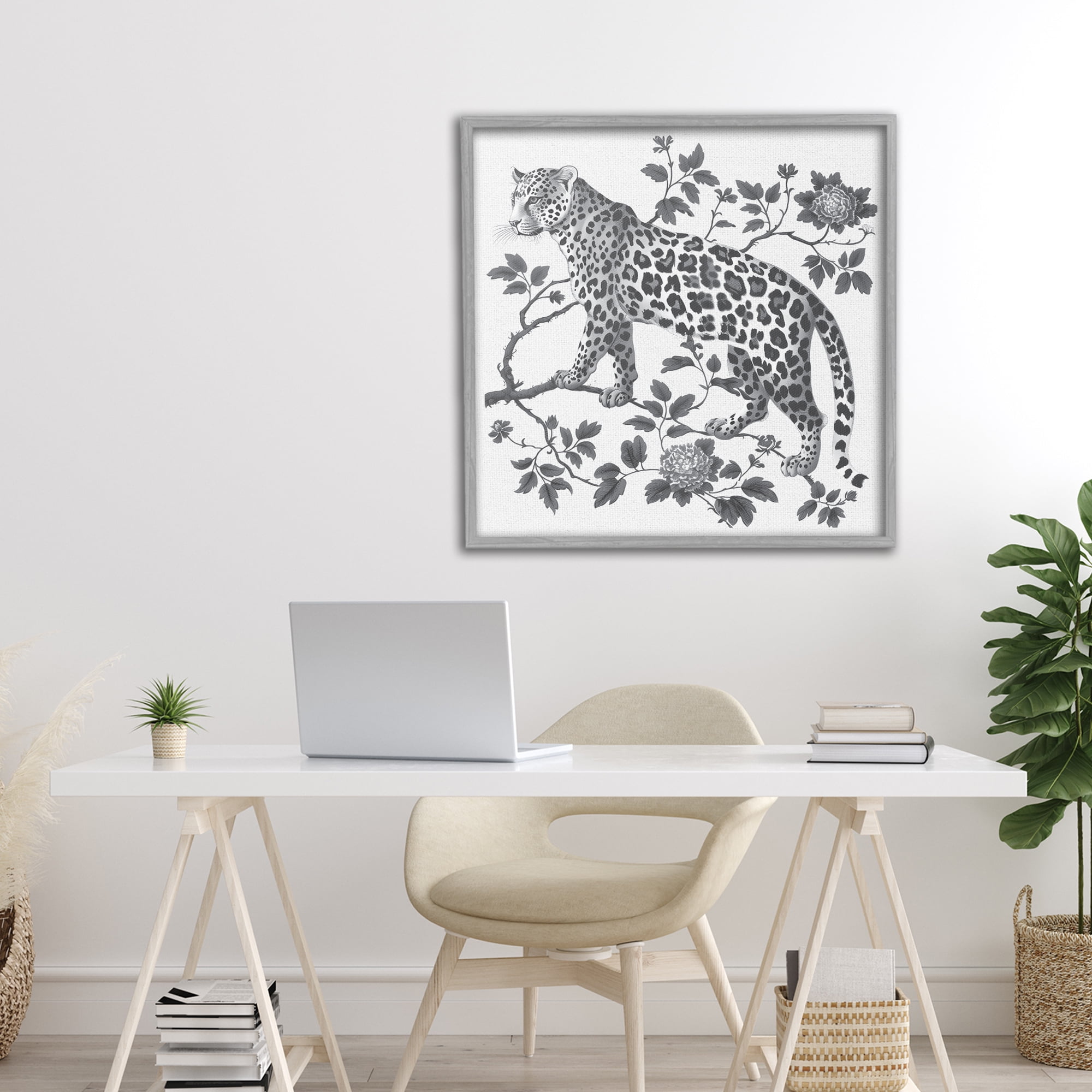 Monochrome Detail Leopard Gray Framed Giclee Art, design by Lettered and Lined