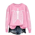 thumbnail image 4 of LYEAA Halloween Women Sweatshirt Long Sleeve Crew Neck Regular Ribbed Cuff Casual Wear Skull Holiday Clothes Pink S, 4 of 6