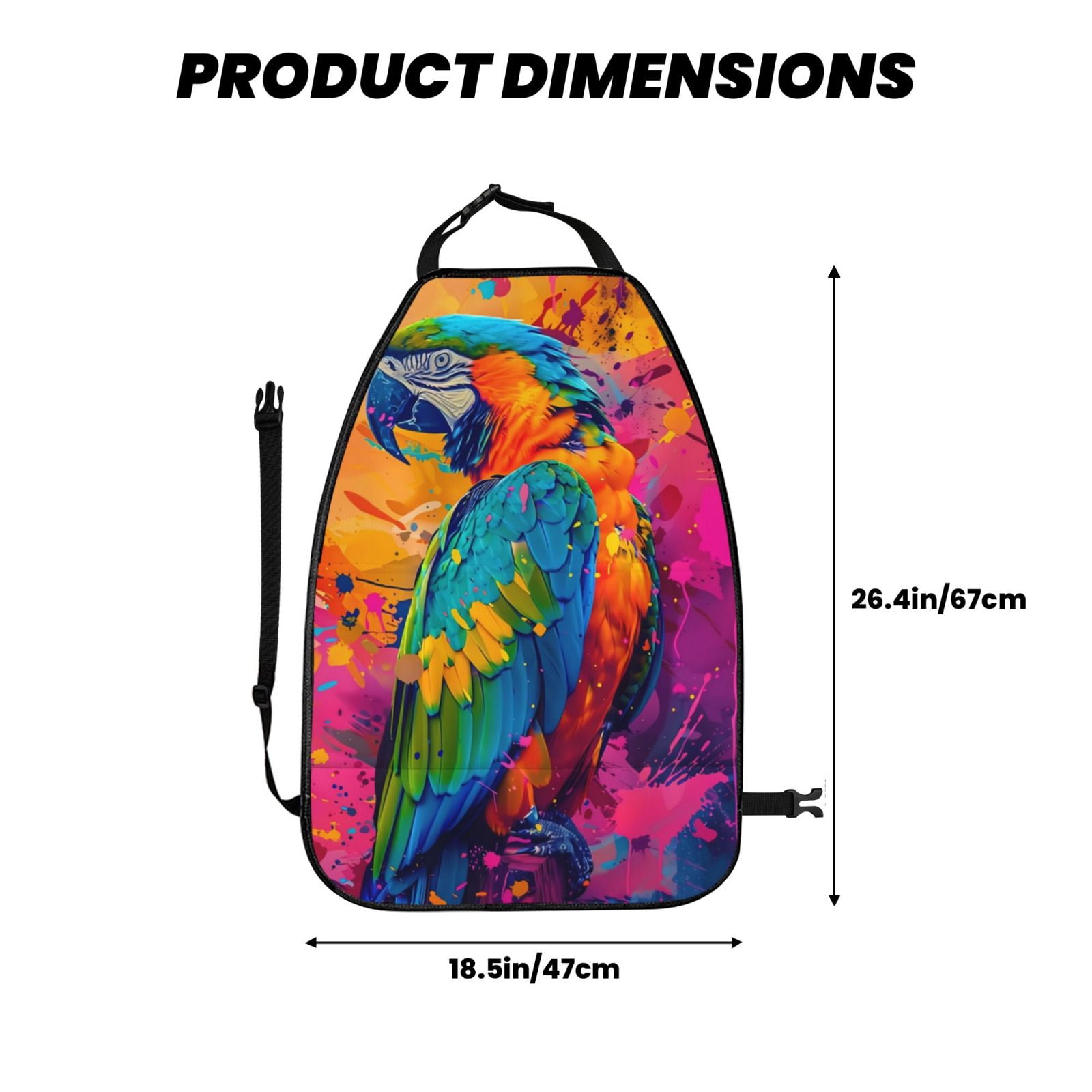 Kdxio Vibrant Parrot Splash Art Print 2 Pack Car Kick Mat Seat Cover Back Protector Mat with Pockets for Organizer Backseat Protector and Storage Anti Kick Pad for Vehicles