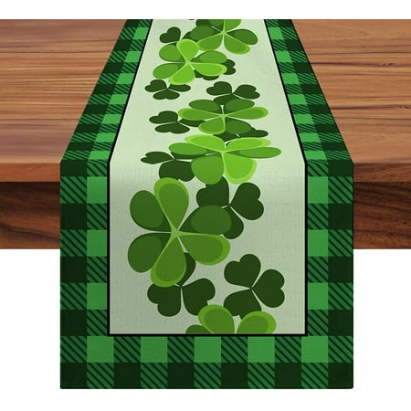 

St.Patrick s Day Shamrock Table Runner for St.Patricks Buffalo Plaid Table Decoration (13 x 108 inch)