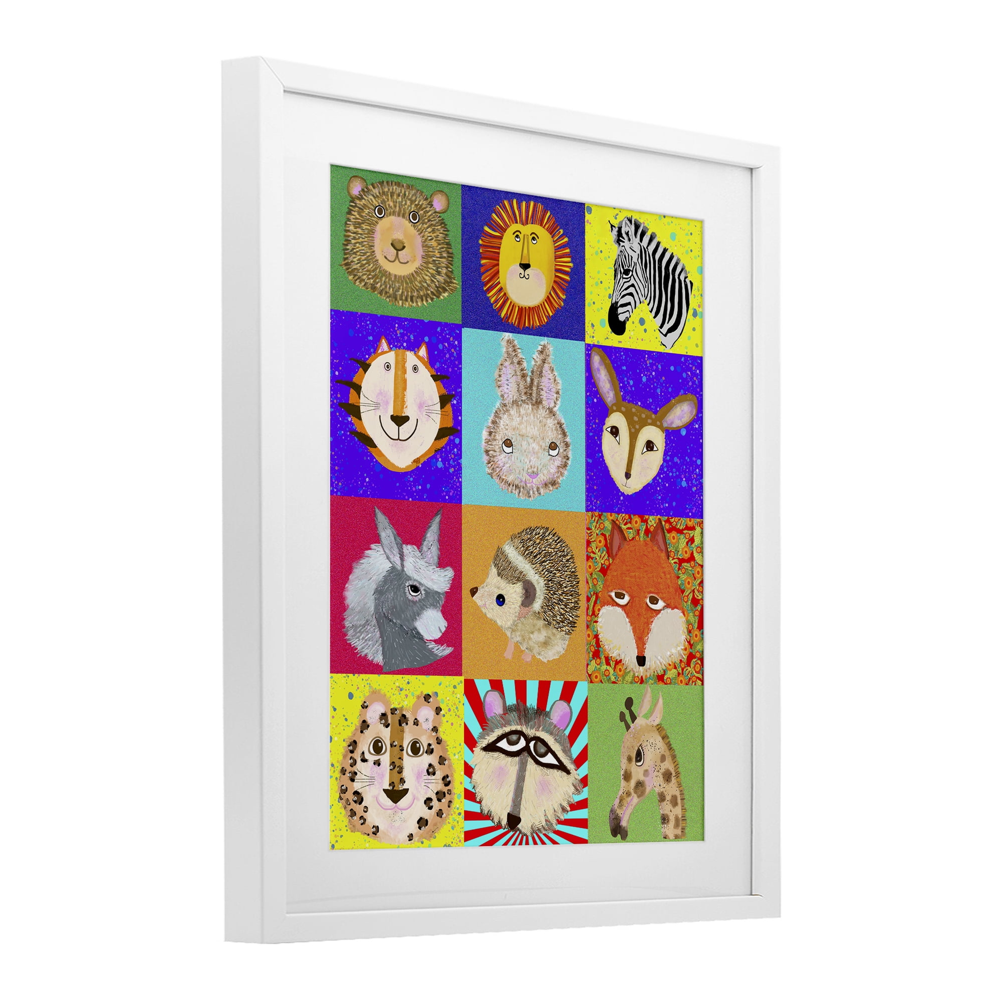 Furry Faces Animals White Framed Print Under Glass, design by Lynnda Rakos