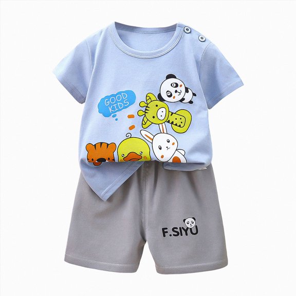 OYXSER Toddler Boy Summer Clothes Cartoon Summer Short Sleeve Shirt & Casual Shorts Set Cool Short Sets, Sky Blue 3-4T