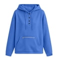 thumbnail image 5 of HomeDM Women's Sweatshirt Henley Button Drawstring Hoodie with Pocket Long Sleeve Pullover Solid Color, 5 of 6