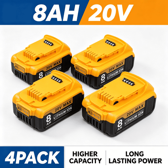 20V 8.0Ah Battery 4-Pack for 20V Cordless Tools, High Capacity Lithium-Ion with LED Indicator