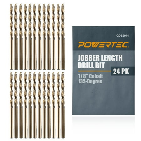 

POWERTEC 24PK 1/8 Inch Cobalt Drill Bits M35 HSS Cobalt Jobber Length Twist Drill Bits w/ 135° Tip Drill Bits for Drilling Wood Metal Stainless Steel Nickel Alloy Cast Iron&Plastic (QDB2014-P2)