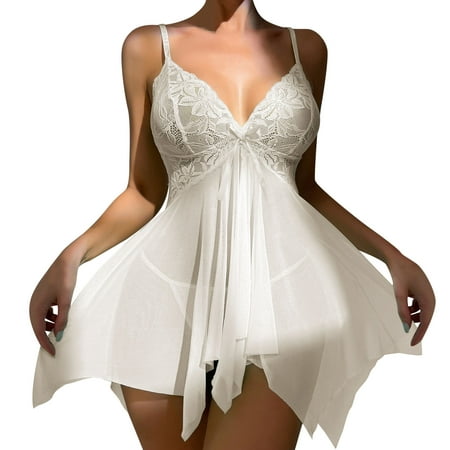 

AIYUQ.U Womens Lace Pajamas Lingerie Mesh Suspender Pajama Suit