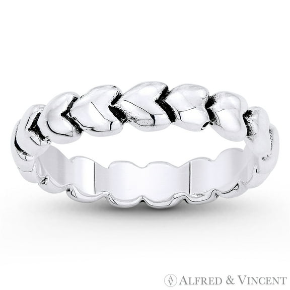 Multi-Heart Charm Stackable 6.5mm Eternity Band in Oxidized .925 Sterling Silver