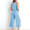 thumbnail image 3 of Aellinatey Women's 2 Piece Outfits Sleeveless Crop Top Vest Wide Leg Pants Linen Cotton Leisure Beach Suit, 3 of 12