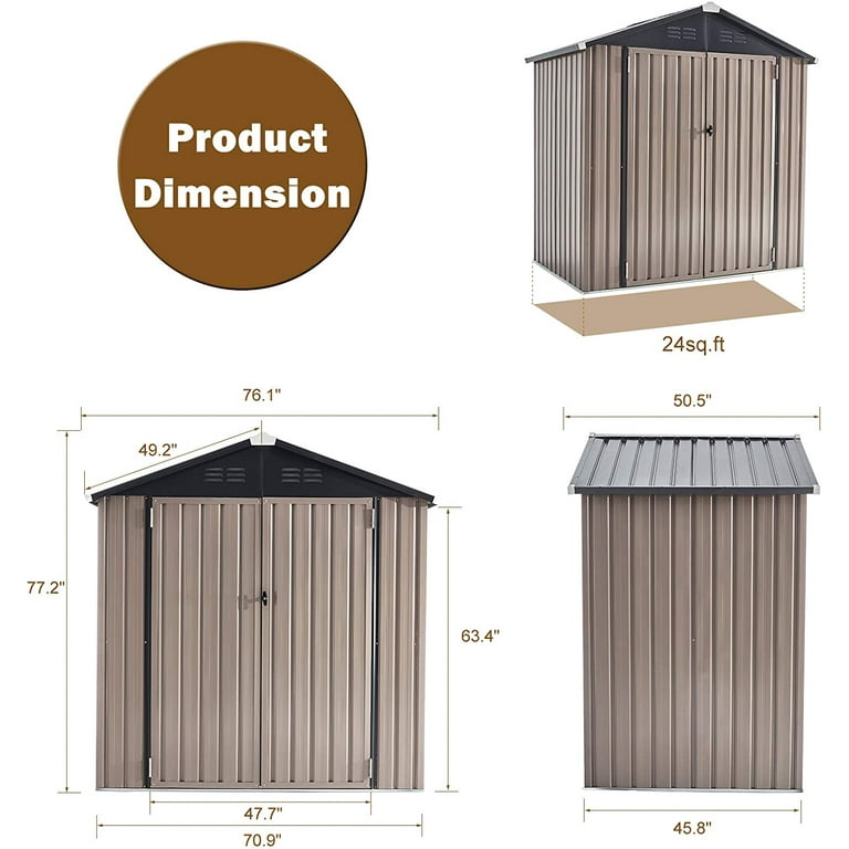 YODOLLA 6 x 4 ft. Outdoor Metal Storage Shed with Sliding Roof