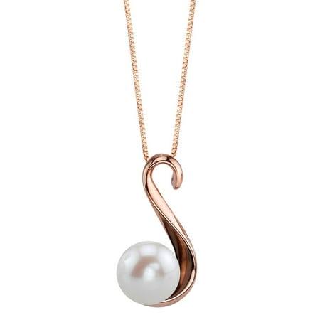 - 8mm White Freshwater Cultured Pearl Rose Gold Plated Anastasia Pendant Necklace