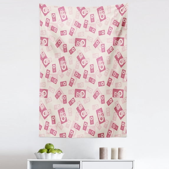 Music Tapestry, Technology Illustration Sound on Listening Songs Digital Contemporary Melody, Fabric Wall Hanging Decor for Bedroom Living Room Dorm, 5 Sizes, Pink Rose and Beige, by Ambesonne