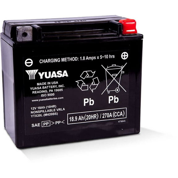 Yuasa Ytx20l Factory Activated Maintenance Free 12 Volt Batt