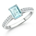 thumbnail image 2 of Gem Stone King 1.33 Ct Emerald Cut Sky Blue Topaz G/H Lab Grown Diamond 10K White Gold Engagement Ring (Size 5), 2 of 4