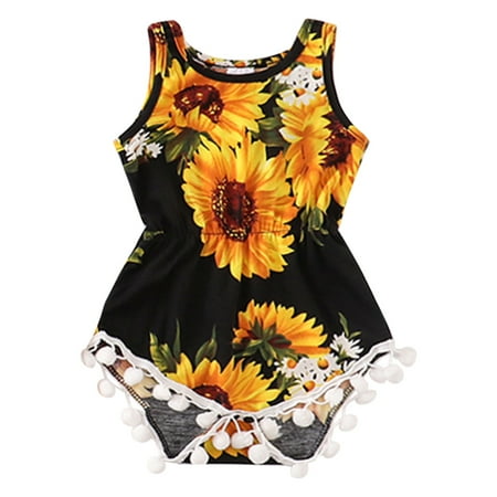 

Mother Daughter Matching Dresses Mom Daughter Baby Sleeveless Sunflower Pattern Romper Jumpsuit with Pocket Set Holiday Travel Family Outfit Black 3-6m