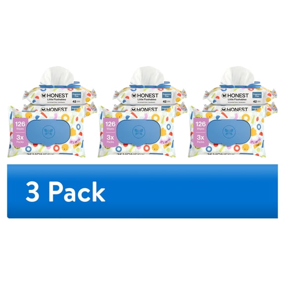 (3 pack) The Honest Company Little Flushables Plant-Based Wipes, 126 Count, Hypoallergenic, Safe to Flush