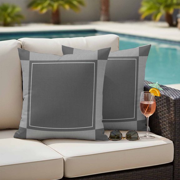 Solid Center Field Outdoor Pillow Covers Pack of 2 Minimalist Charcoal Slate Gray Linen Texture Waterproof Throw Pillow Covers Decorative Cushion Cases for Patio Garden Tent Balcony Couch 16x16 inch