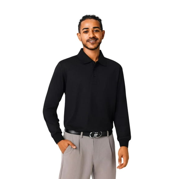 Zfeel Men's Performance Polo Shirts 40 Poly/60 Cotton Blend Long Sleeve Polo Tee Shirts (Black, M)