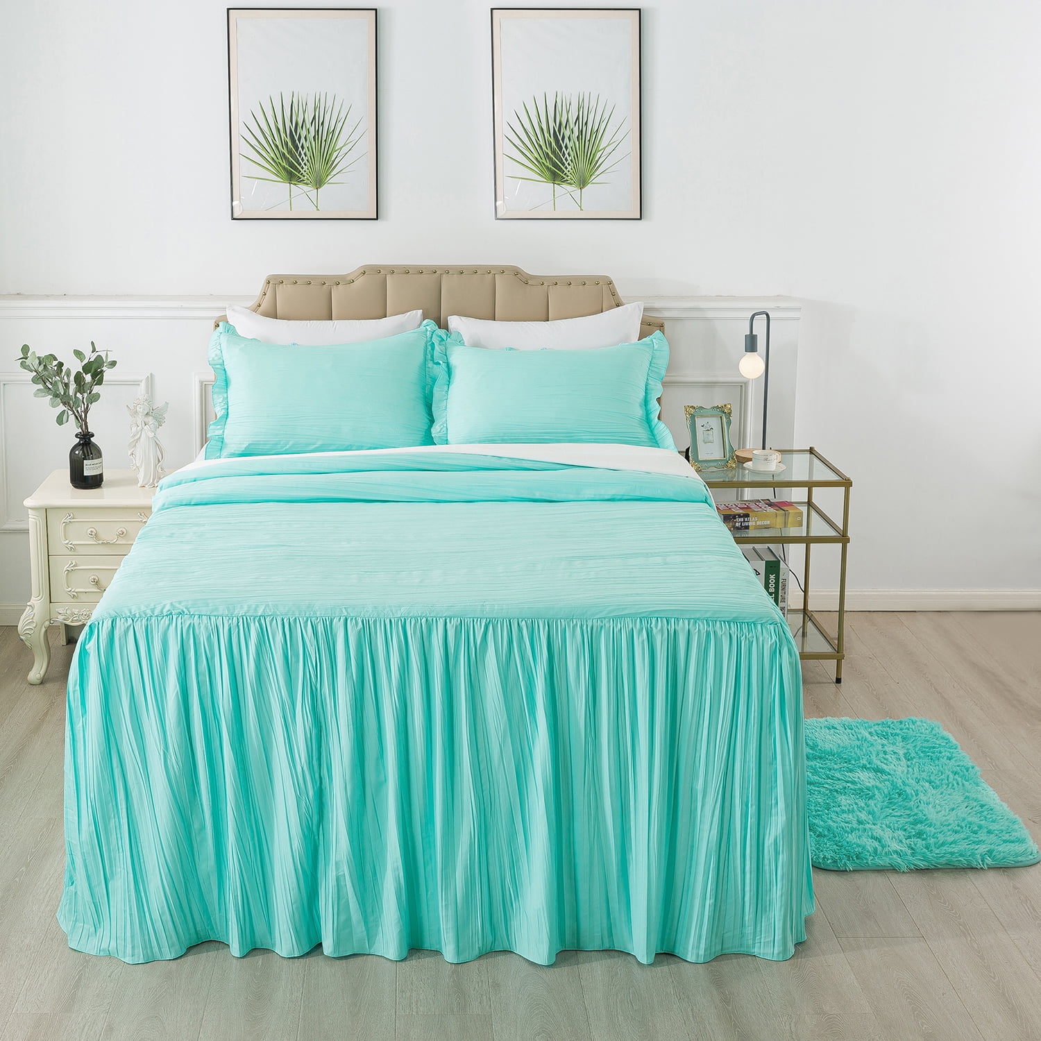 JML Ruffle Skirt Bedspread Set 4 Piece, Soft Quilt Set with Shams and