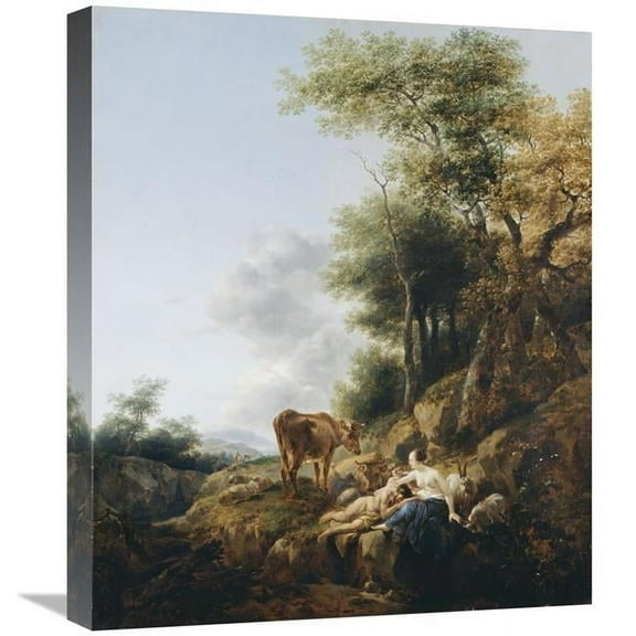 Global Gallery Landscape with A Nymph & A Satyr Art Print - Nicolaes Berchem