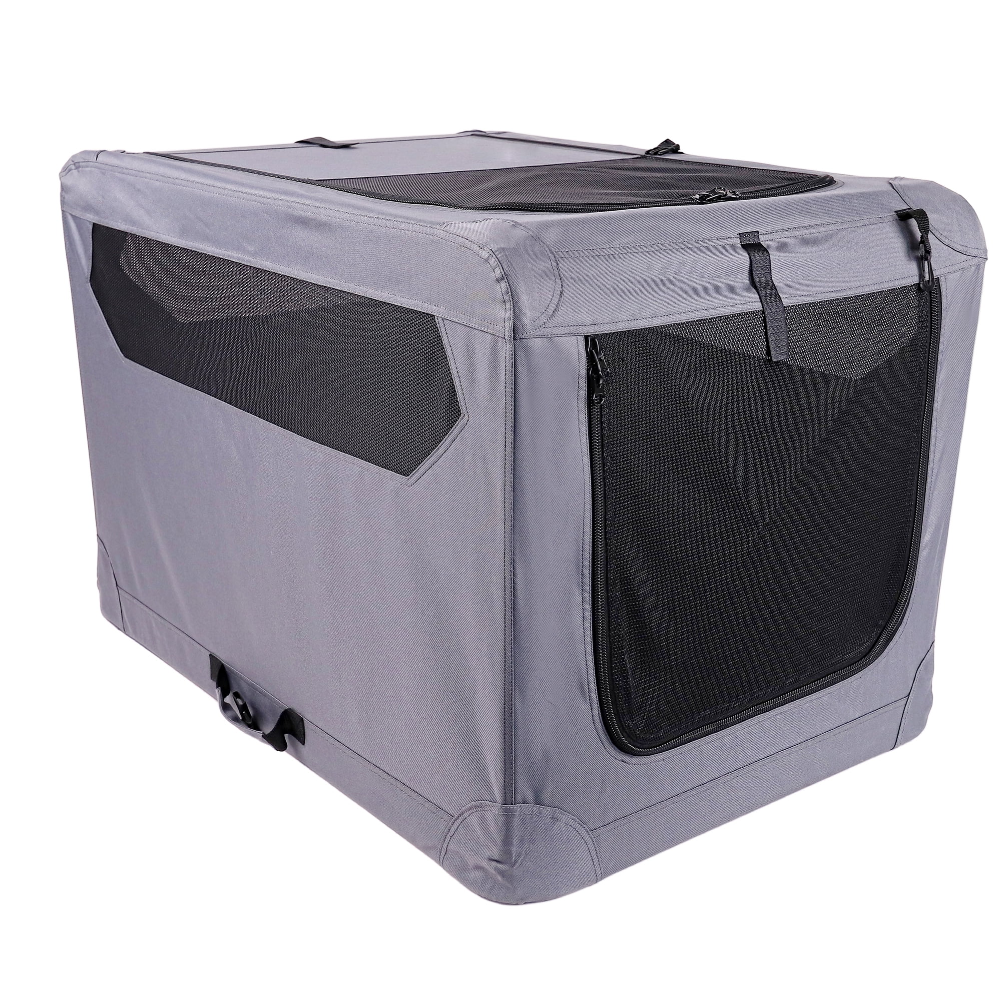 Vibrant Life Dog Crate, Foldable, Soft Sided, Breathable Mesh, 3 Zippered Doors, Gray, 36"