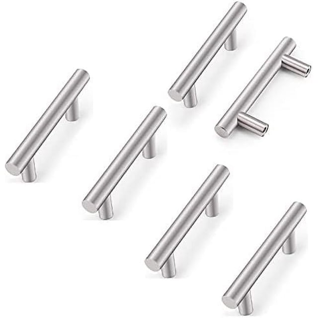 Manija de gabinete de cocina de acero inoxidable, distancia del orificio de 64mm, manija en T para puerta de gabinete, manija de puerta de cocina, 6 piezas