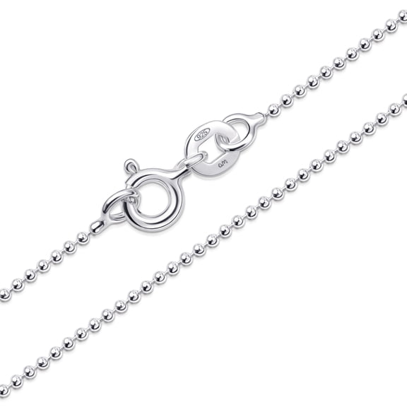 Amberta Solid 925 Sterling Silver Chain for Women Men | Super Thin Dainty & Sturdy Box Curb Singapore Beaded Snake Paperclip Necklace Delicate 16/18/20/22/24 inch: 16 inch Ball Chain Necklace