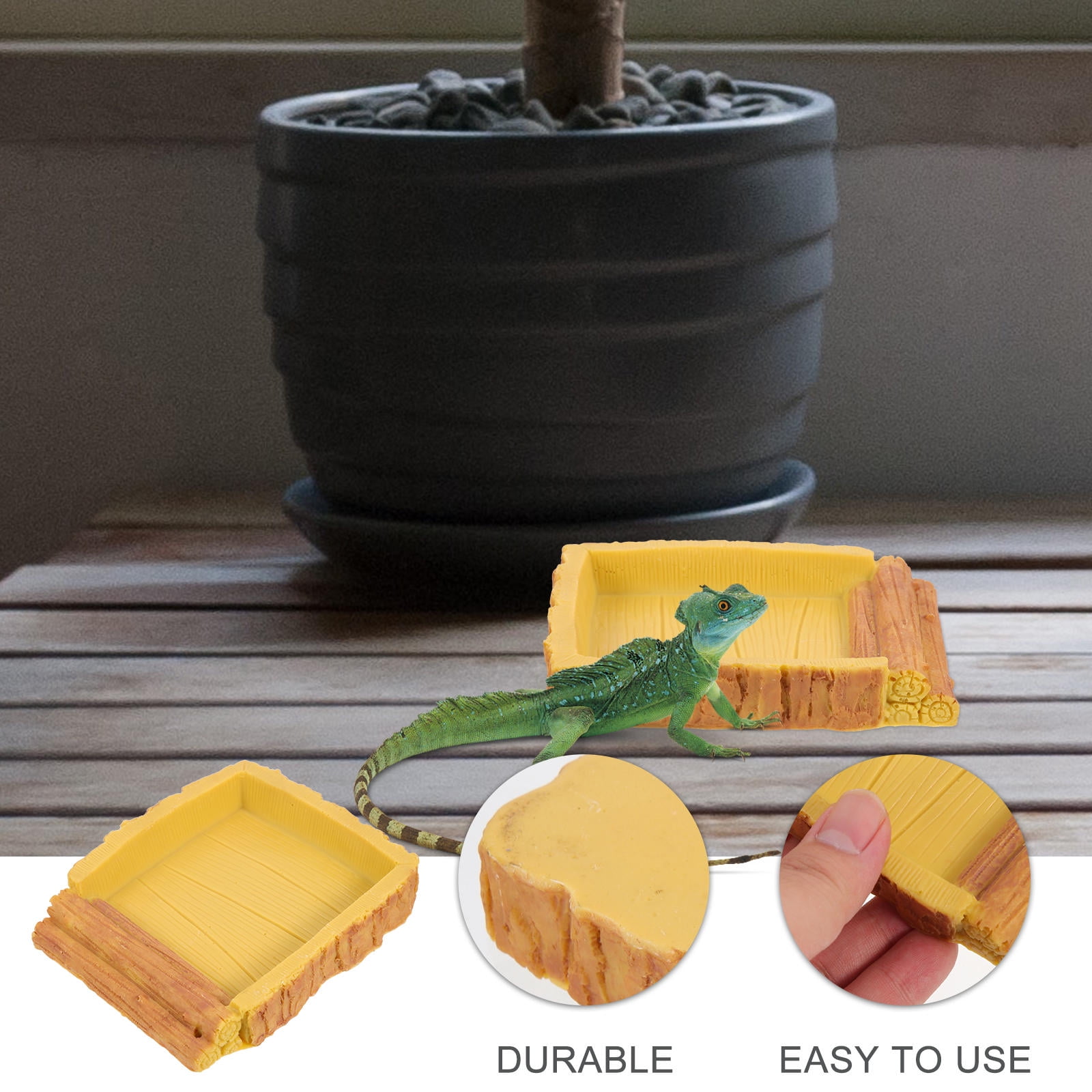 Luxshiny Yellow Reptile Water Bowl Resin Feeding Dish for Tortoise and Small