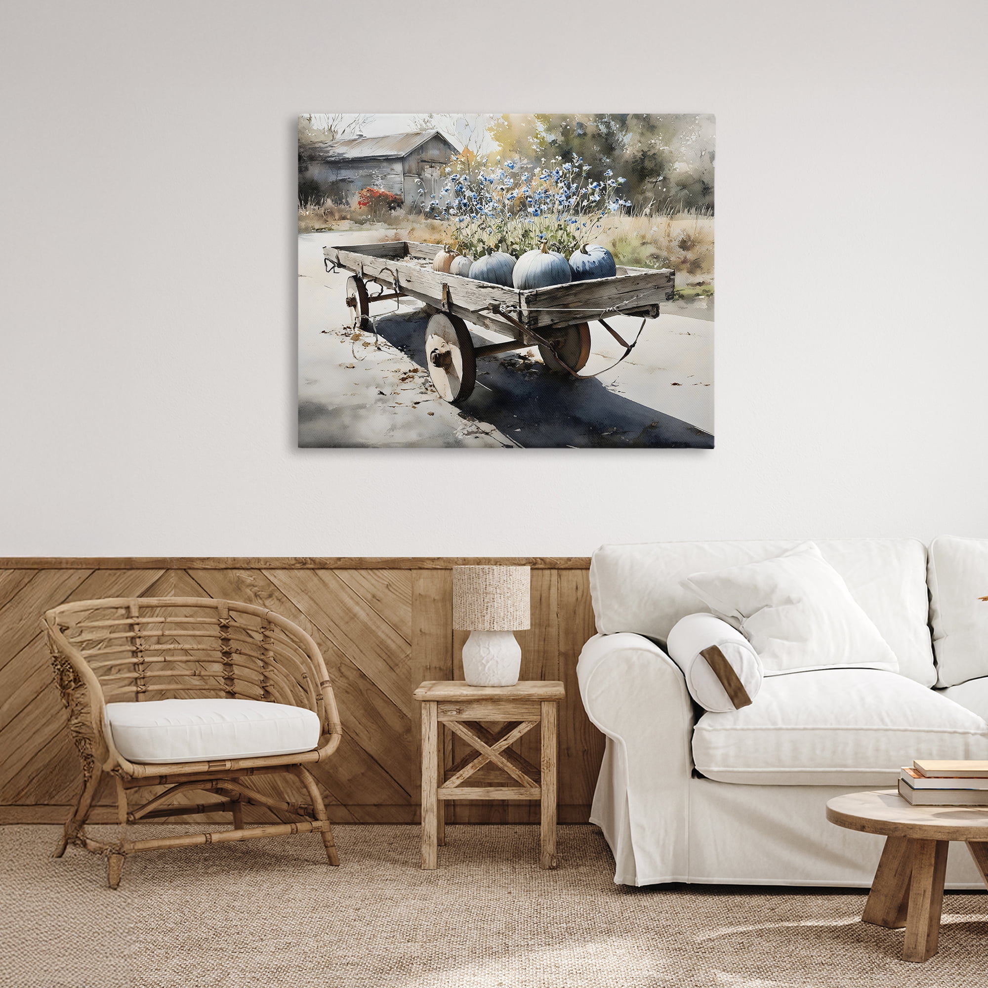 Stupell Industries Blue Pumpkin Wagon in Sunlight Canvas Wall Art, design by Franklyn Gregory