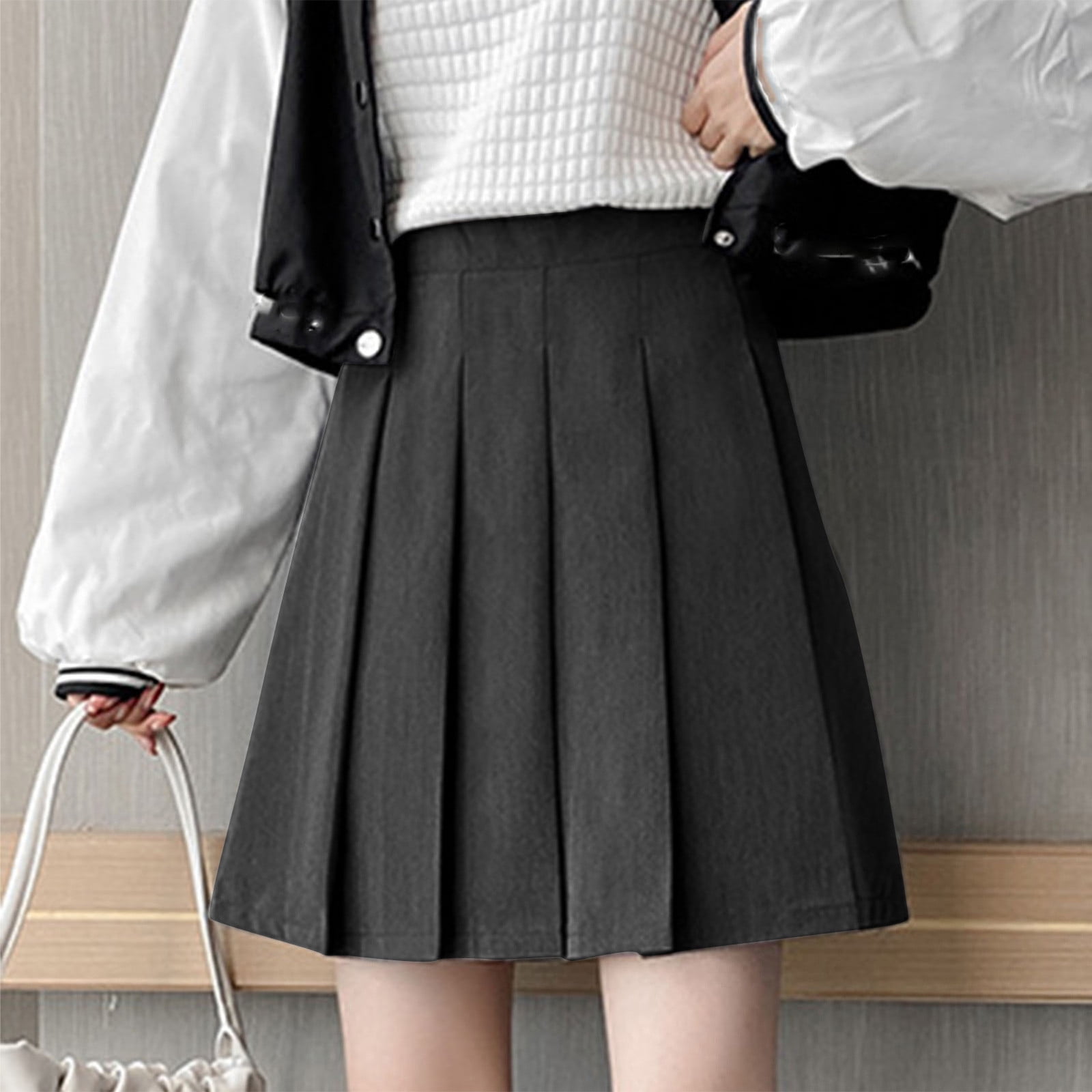 Akiihool Womens Skirts Short Basic Solid Stretchy Cotton High Waist A-line  Flared Skater Mini Skirt (Black,S)