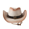 thumbnail image 2 of hirigin Women Men Patchwork Cowboy Hat, Vintage Style Rolled Hem Wide Brim Adjustable Drawstring Party Cap, 2 of 3