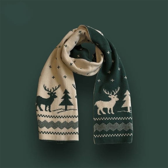 Unisex Christmas Reindeer Snowflake Scarf Fall Winter Warm Knit Long Scarf Large Scarves Gifts
