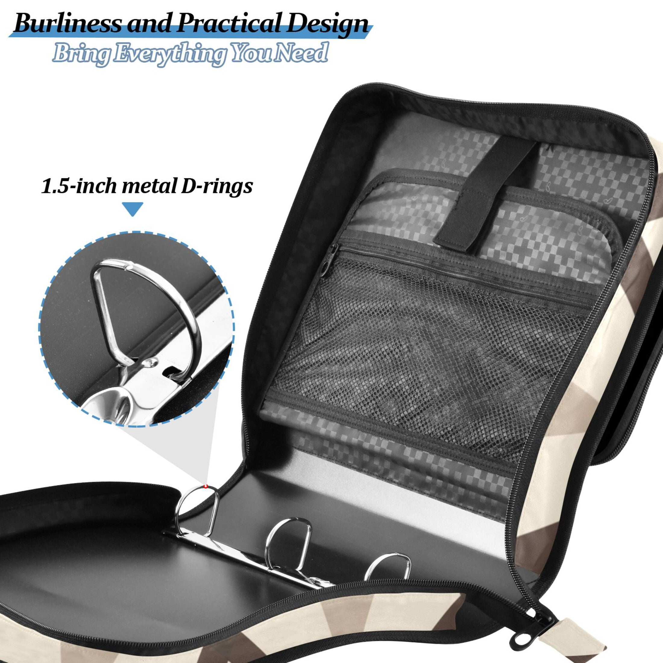 3 Ring Zipper Binder with Shoulder Strap Waterproof Trapper Keeper 2 Inch D-Ring 500 Sheets Capacity Moon Light Block