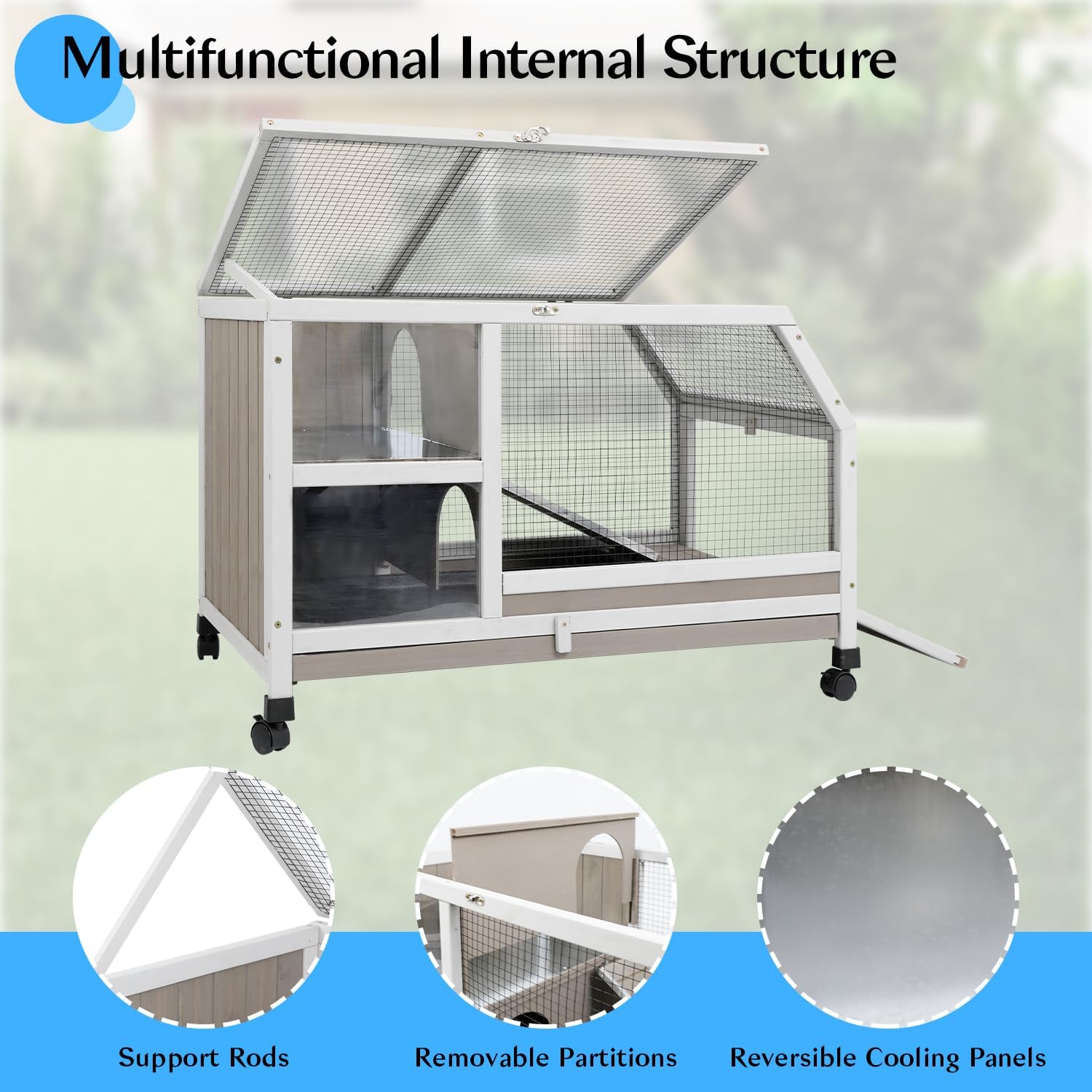 Gowoodhut Rabbit Hutch Indoor Rabbit Cage Outdoor Buuny Hutch on Wheels