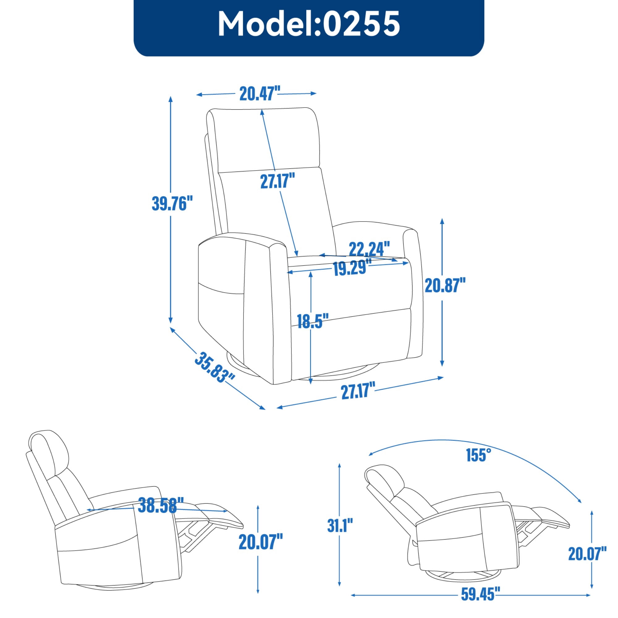 JXXRZ Heated Massage Swivel Rocker Recliner Chair w/ Manual Recline & Breathable Fabric, Khaki