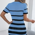 thumbnail image 4 of FRSASU Women Short Sleeve Striped Dress Round Neck Spring Summer Comfy Knit Sweater Dresses Slim Fit Spring Fall Fashion Soft Clothes Blue, 4 of 8