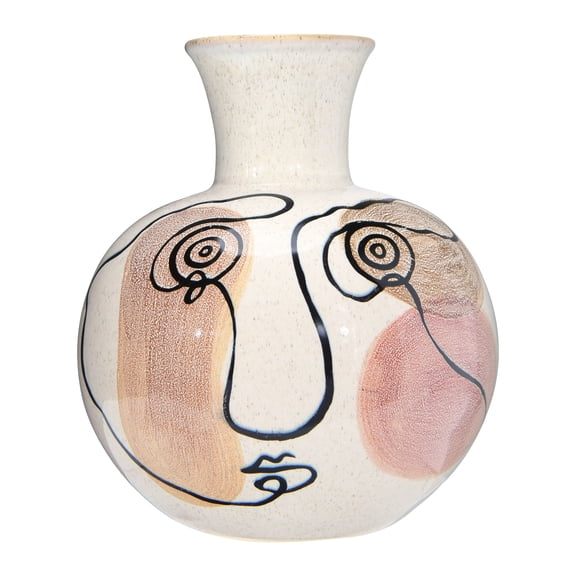 Bloomingville Multi Color Hand-Painted w/ Face Stoneware Vase