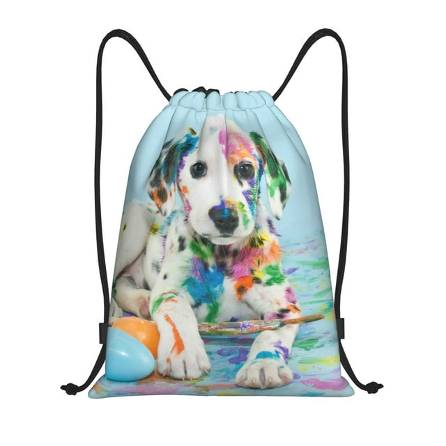 Lukts A Funny Little Dalmatian Puppy Pattern Drawstring Backpack Bag Sport Gym Sackpack,String Backpack Sport Bag Sack,Cinch Tote Gym Backpack-Small