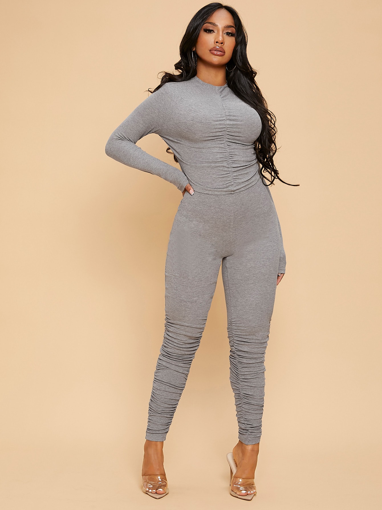 Ruched Crop Tee Stacked Leggings Set 