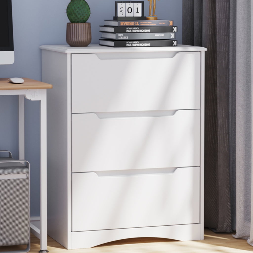 Aiho White Dresser with 3 Drawers, Wood Tall Chest, Built-in Handle Drawers for Bedroom, Home, Living Room, Hallway - White