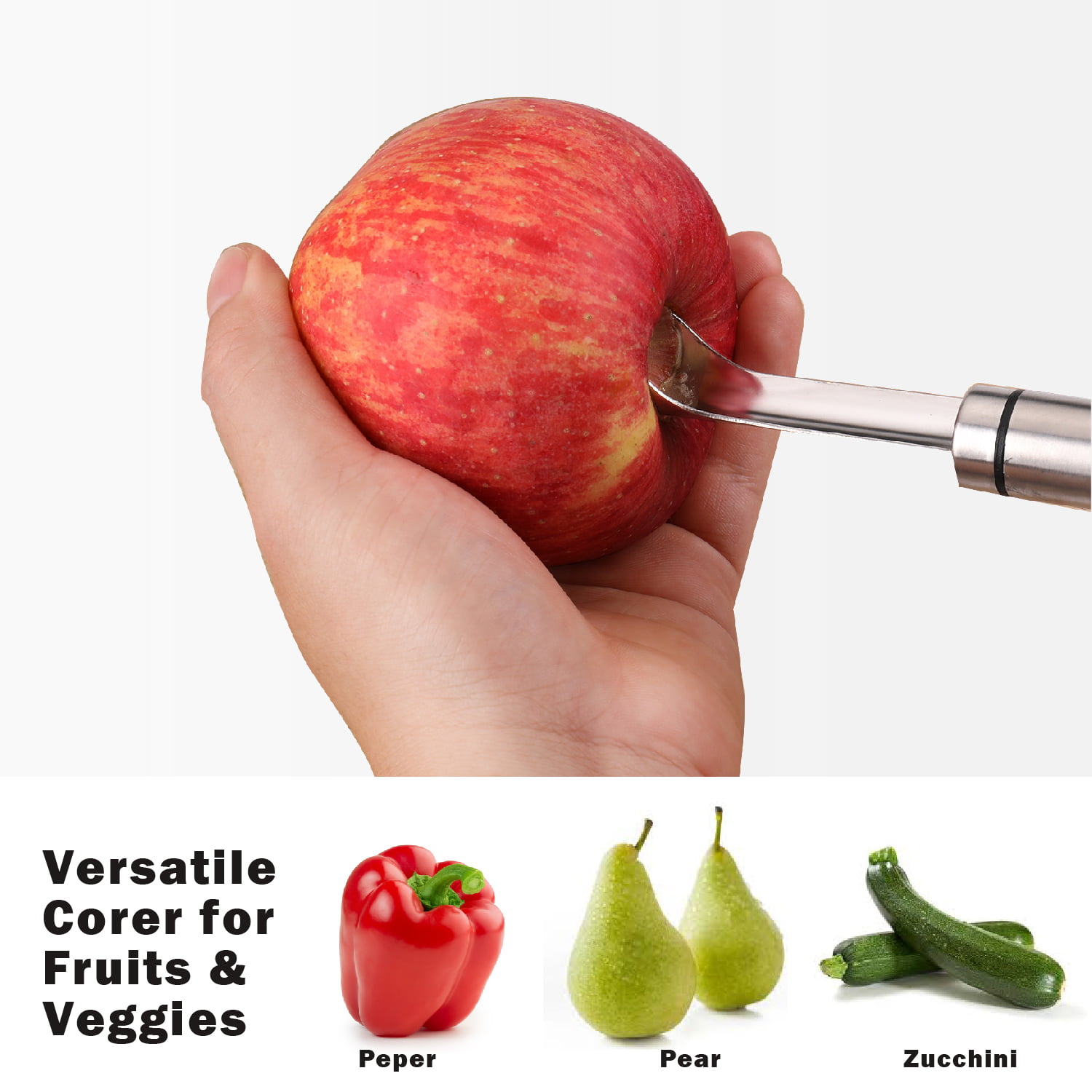 Corer and Pitter Remov Set Stainless Steel Vegetable Drill Corer and Spiralizer with Handle Set 4 Different Diameters Cores for Fruit Vegetable