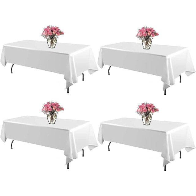 y 4 Pack White Rectangle Tablecloth 60 x 102 Inch for 6 FT Tables, Wrinkle Resistant Washable Polyester Table Cover for Wedding Dining Buffet Parties and Camping, Mantel Blanco Para Mesa