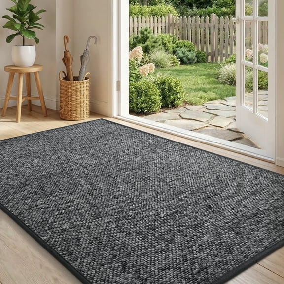 SIXHOME Outdoor Mat Non Slip Doormat 24"x35" Front Door Mat Outside Absorbent Rubber Welcome Mat Low Profile Dirt Trapper Indoor Outdoor Doormat Thicken Checker Entryway Rug Floor Mat Gray