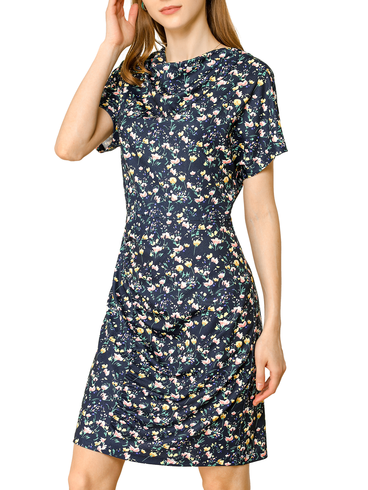 JUMP Juniors Flounce high-Low Floral Print Sheath Dress in Blue/White