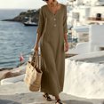 thumbnail image 2 of ClodeEU Women's V Neck Half Button 3/4 Sleeve Maxi Dress,Casual Vacation Dress Coffee,Women's Plus L, 2 of 9