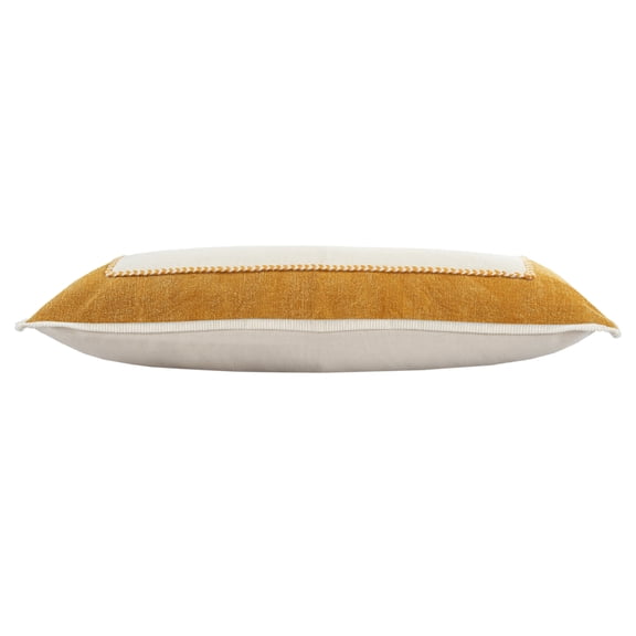14" X 36" Golden Yellow And Cream 100% Cotton Zippered Pillow