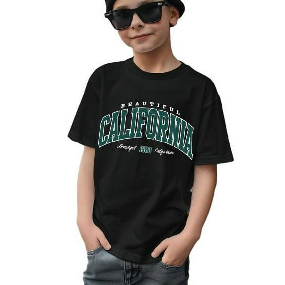Big Boys Summer Tee Tops California Arch Graphic Print Boys Regular Fit Crew Neck Short Sleeve Casual T-Shirt -Soft and Breathable